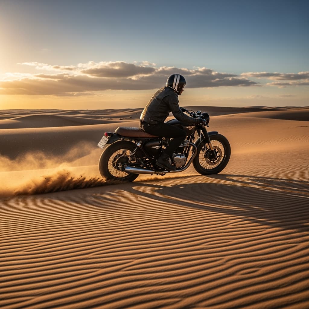 Vintage motorcycle in desert by Imagen 4