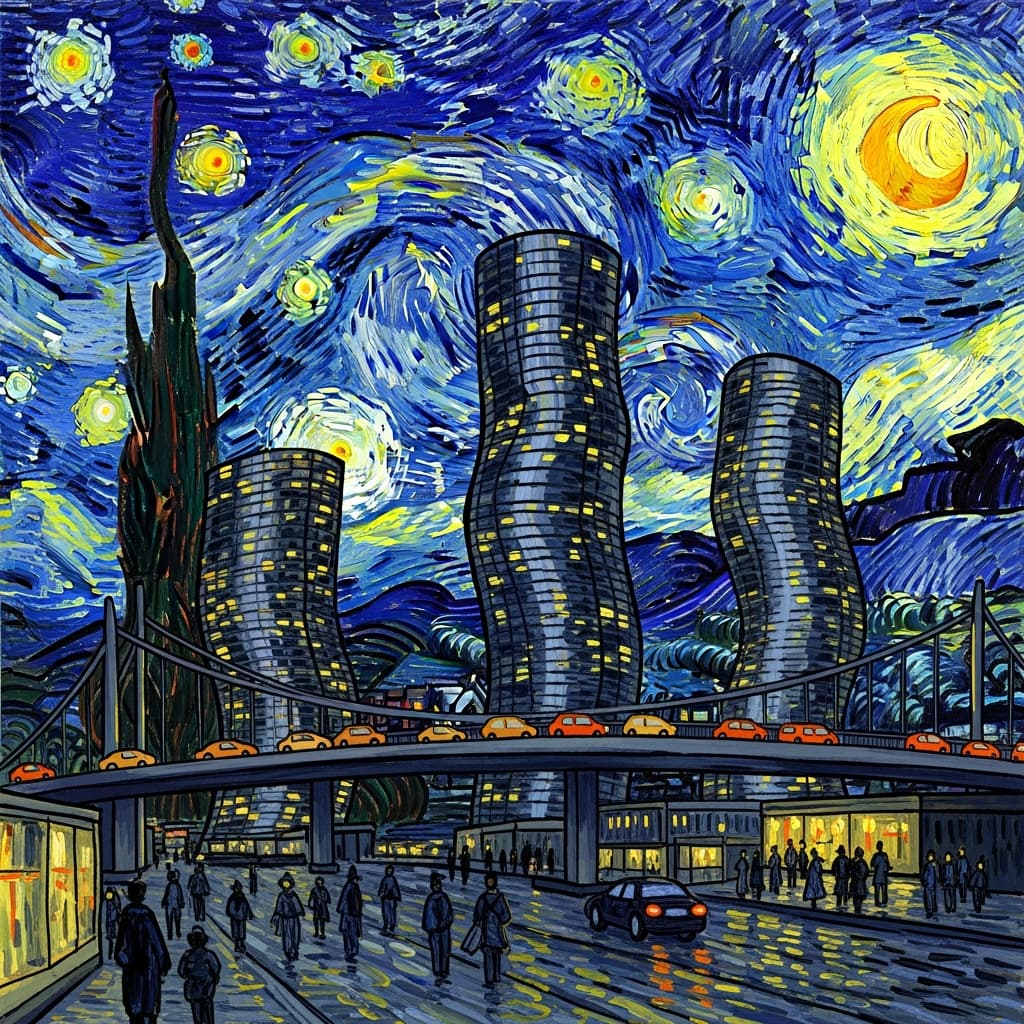 Van Gogh style cityscape by Imagen 4