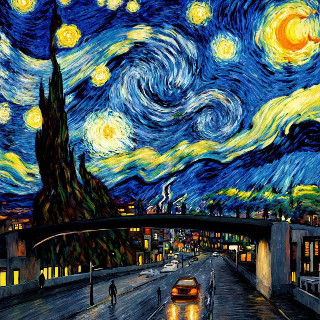Van Gogh style cityscape by Flux Krea