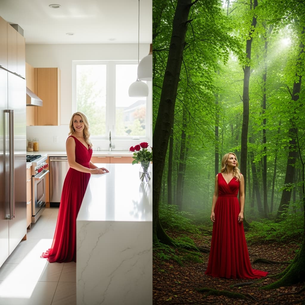 Woman in two settings by Imagen 4