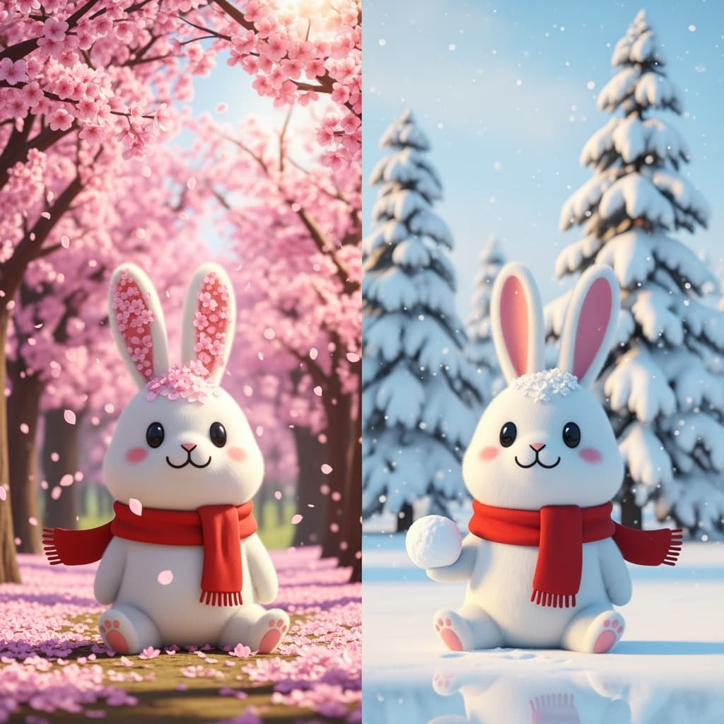 Cartoon rabbit in different seasons by Imagen 4