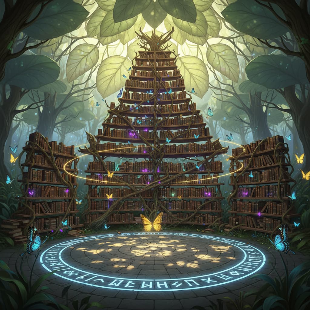 Fantasy forest library by Nano Banana