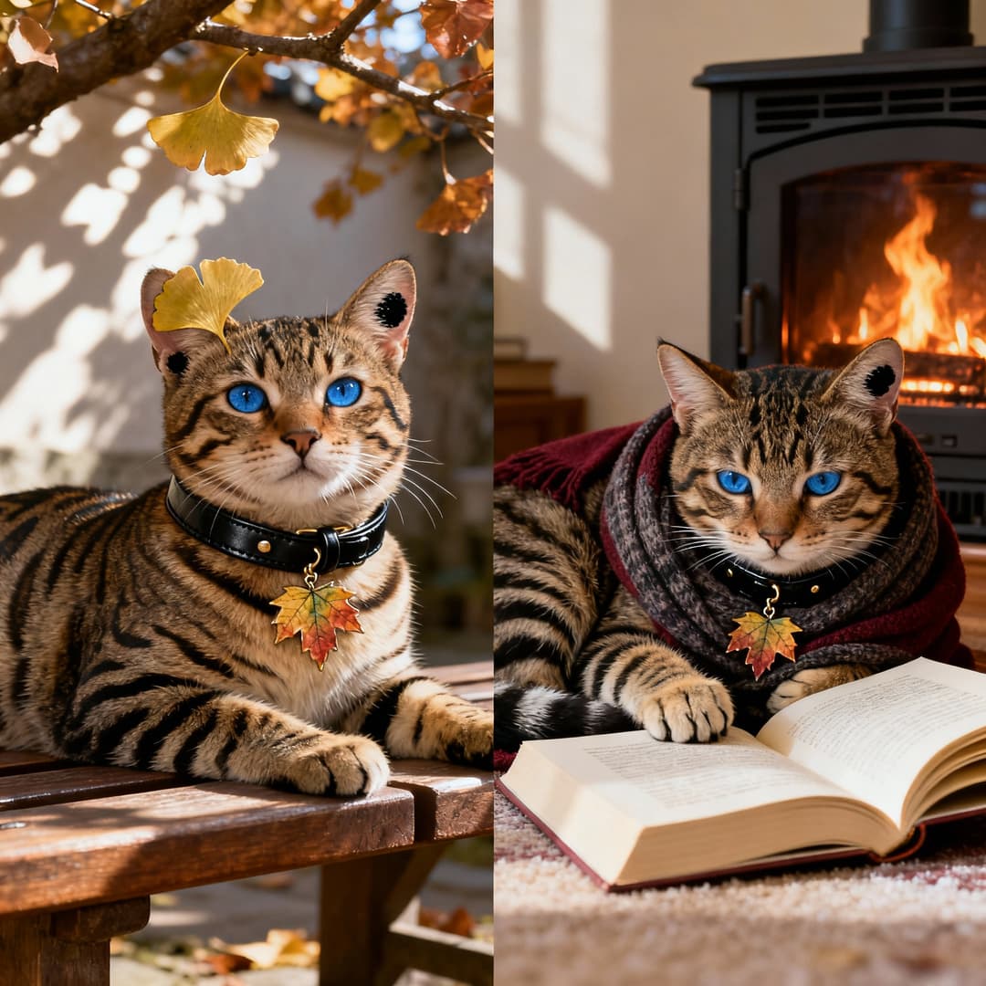Tiger cat in different seasons by Seedream 4.0