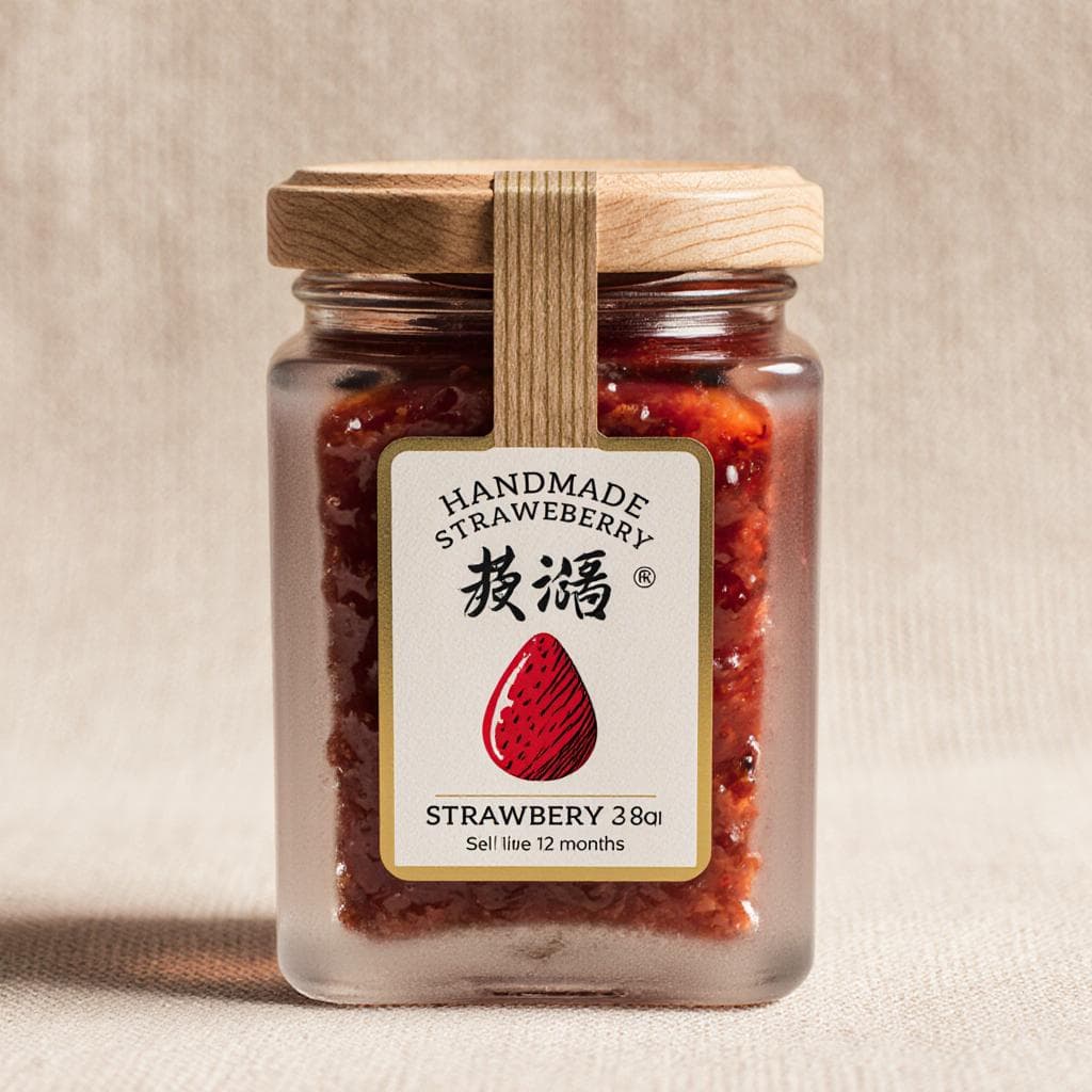 Strawberry jam packaging by Flux Krea