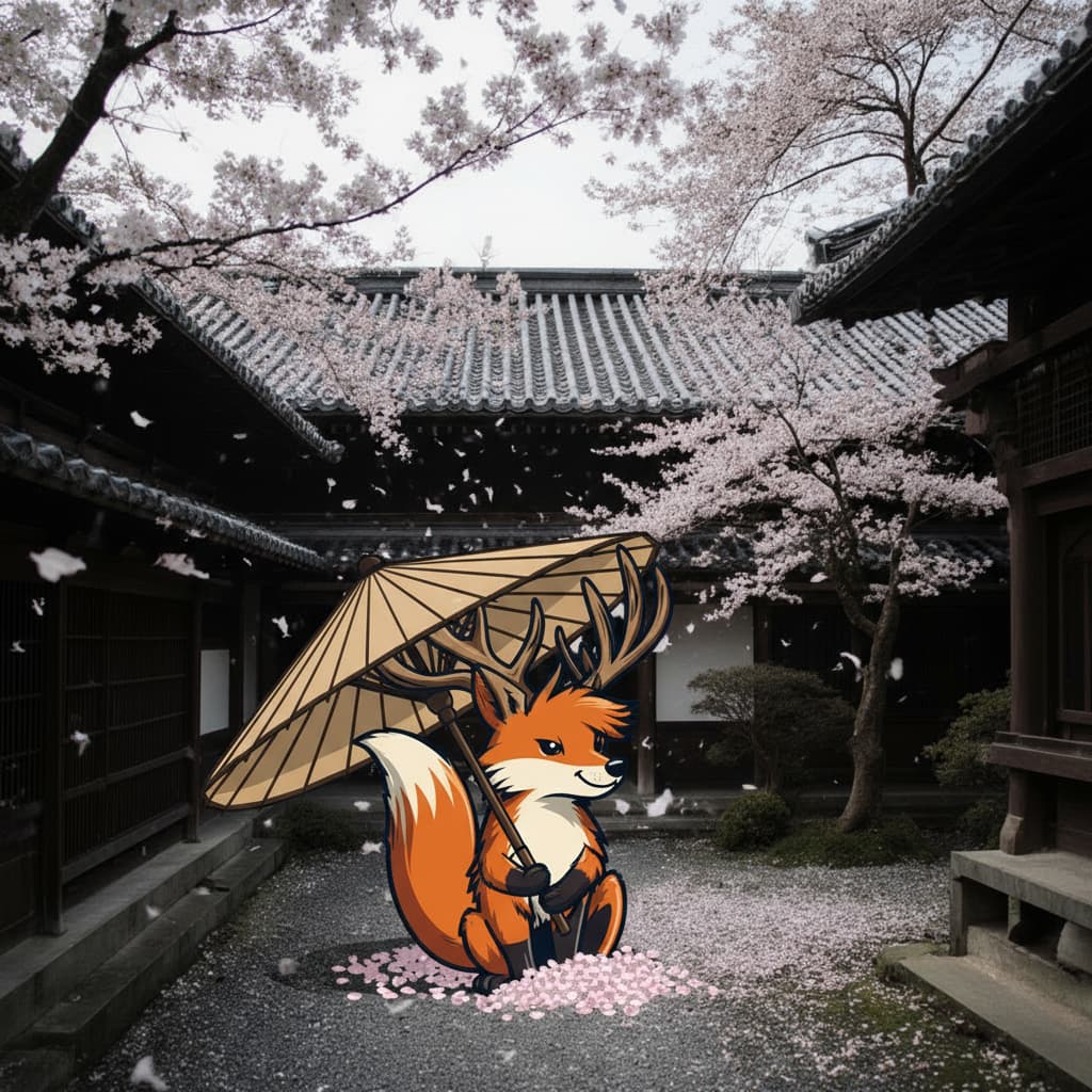 Fox with umbrella by Nano Banana