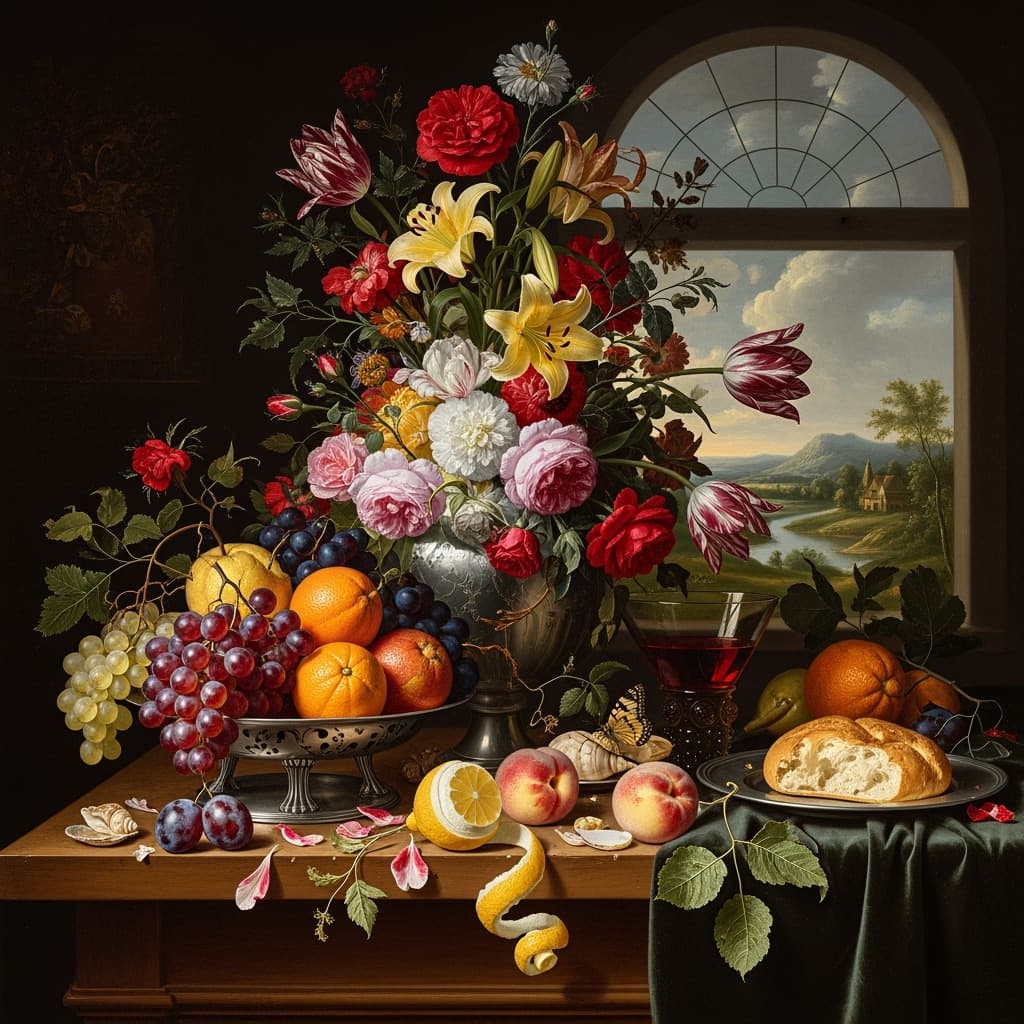 A still life of fruit and flowers