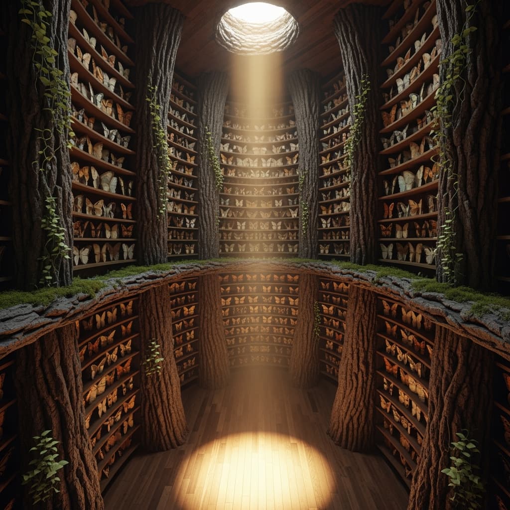 A photorealistic image of a library of life