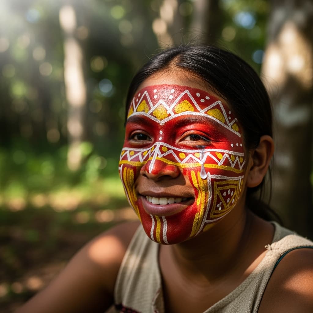 A candid, photorealistic portrait of a young indigenous woman