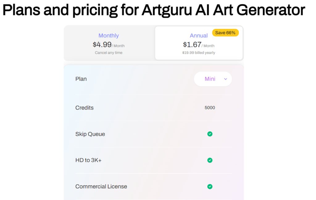 ArtGuru Pricing