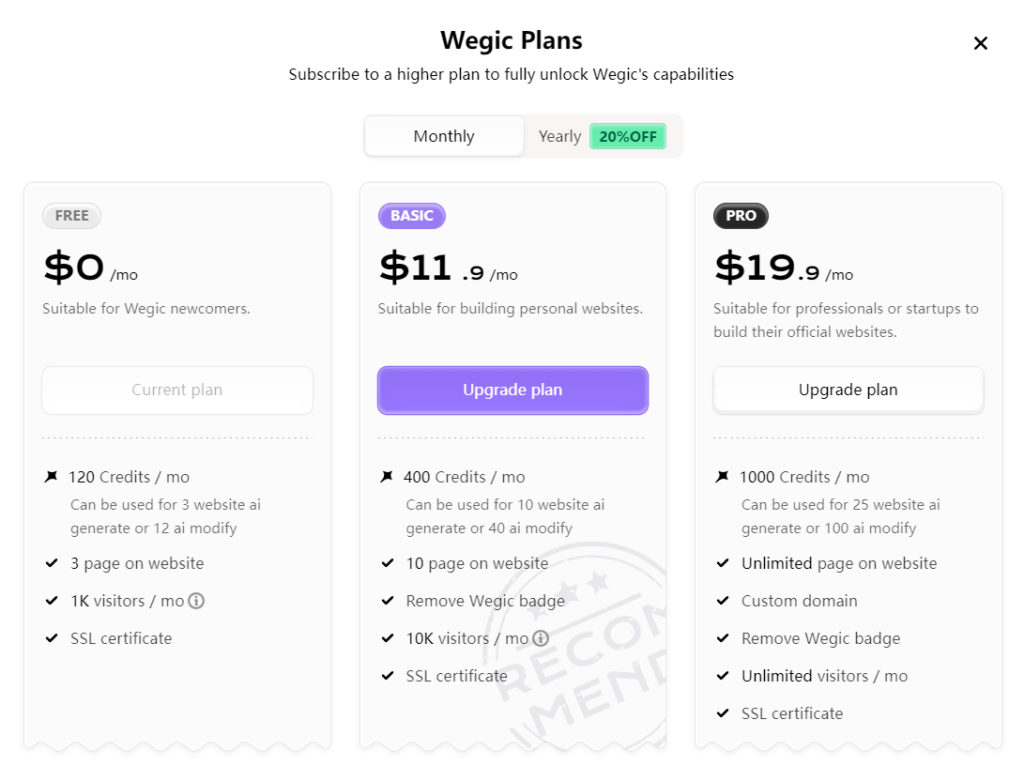 Wegic AI pricing
